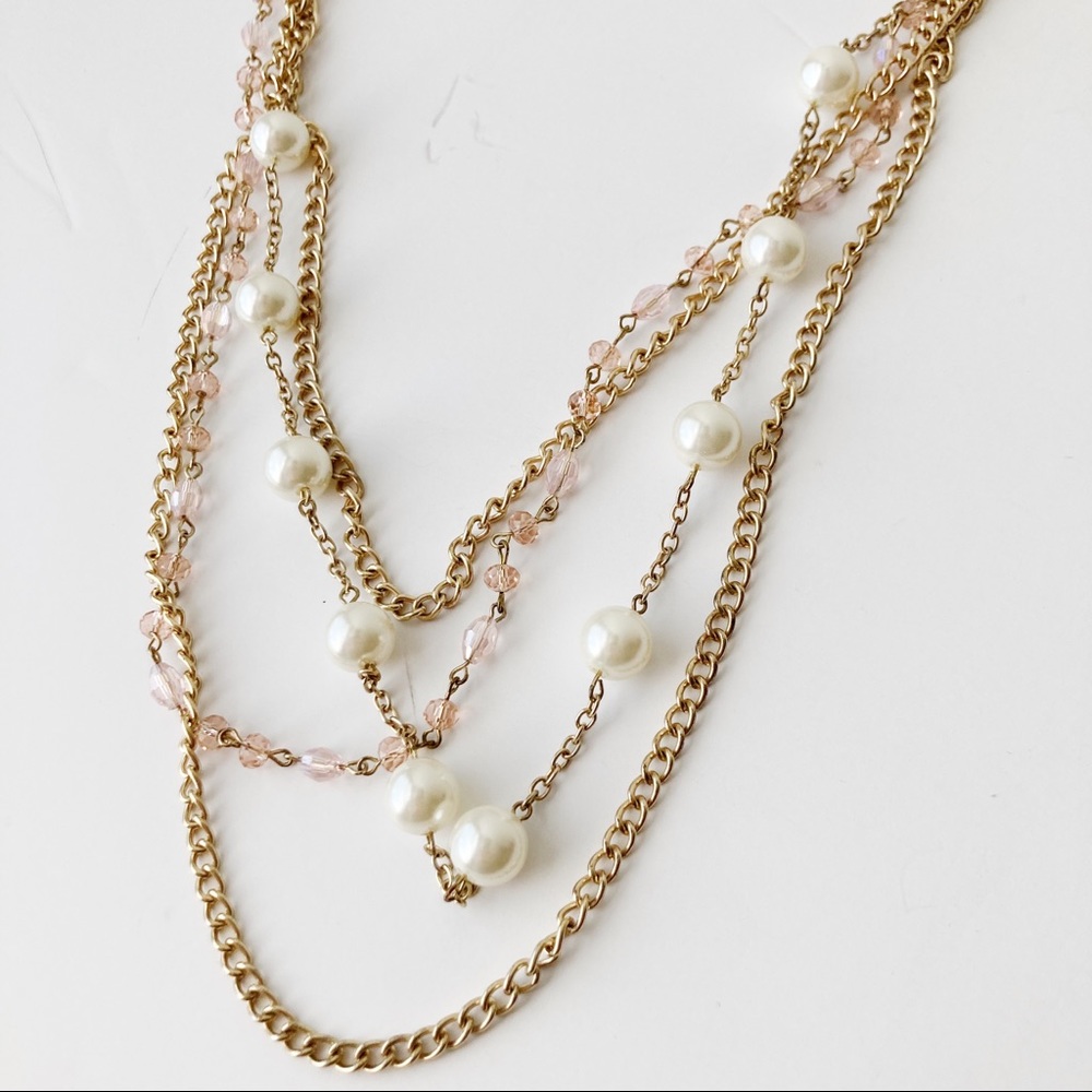 5 FOR $25 | JCPenney Gold Blush Pink Pearl Chain Bead Necklace